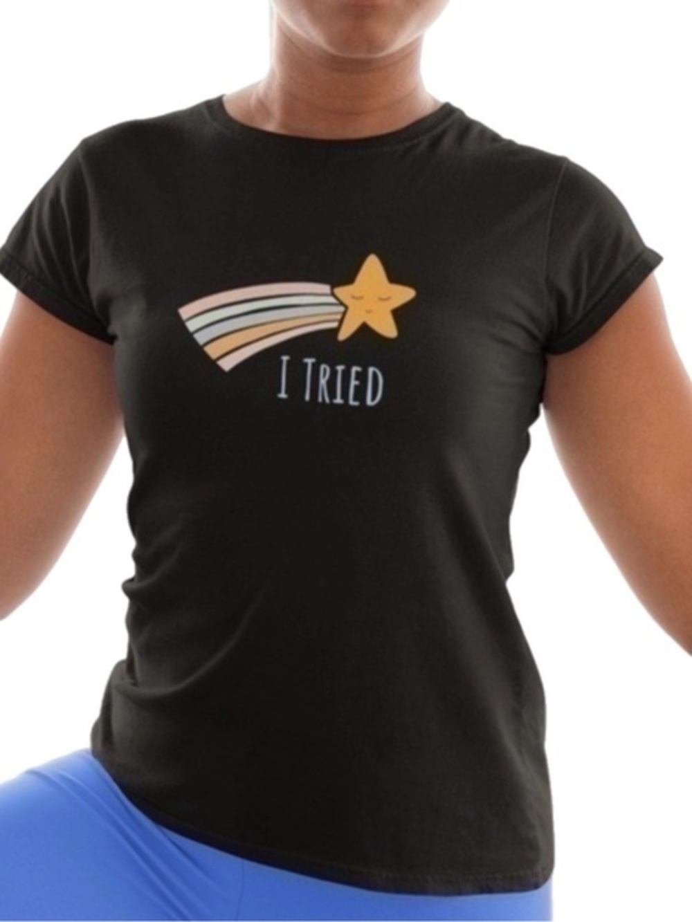 The Blind Medium | Black Short Sleeve Graphic Tee Star ‘I TRIED’ Pastel T Shirt